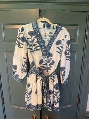 Maison Marigold Blue Floral Embroidered Mini Dress